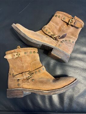 UGG Fabrizia Studs Moto Rivet Chestnut Tan/Brown Suede Boots 6M